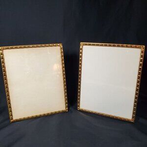 Pair VTG Gold Tone Picture Frames Hollywood Regency Decor Velvet Back MCM Crown